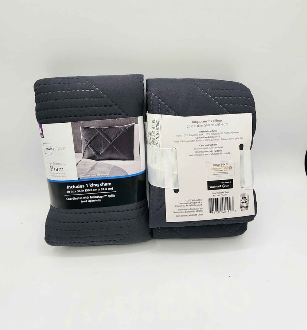Mainstays Grey Diamond King Shams (2pack) 20x36 New.